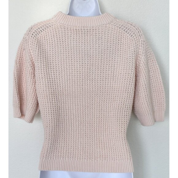 FRENCH CONNECTION NWT LUNA SHORT SLEEVE WAFFLE KNIT CAPRI BLUSH SWEATER. SIZE L - Picture 10 of 13